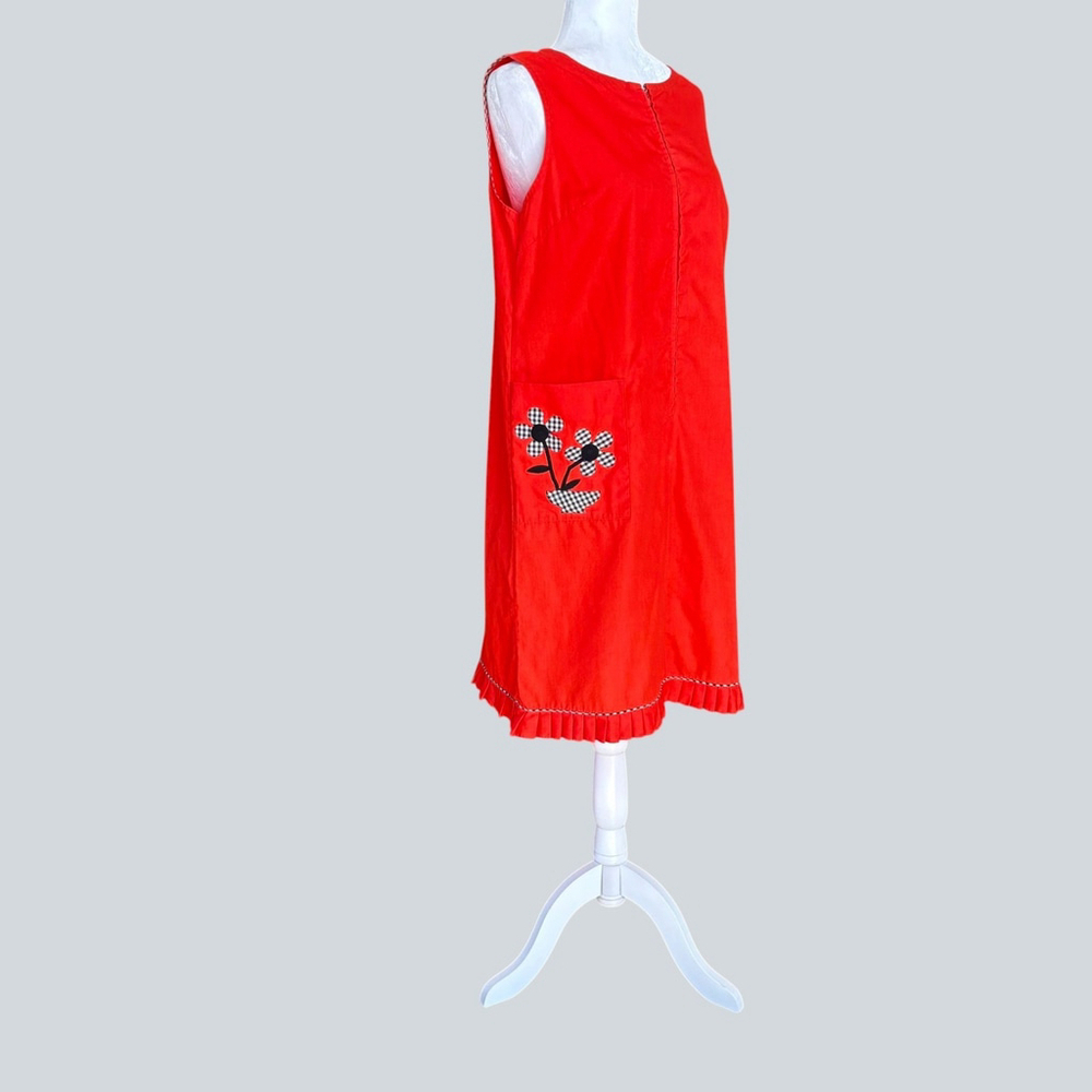 Vintage Danville Dress Red Sleeveless Flower Applique Medium